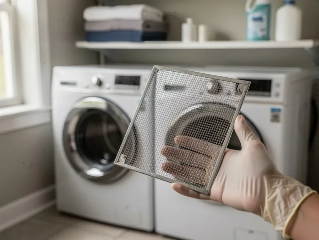 Muscoy Dryer Vent Cleaning specialist performing detailed lint trap cleaning service in Muscoy