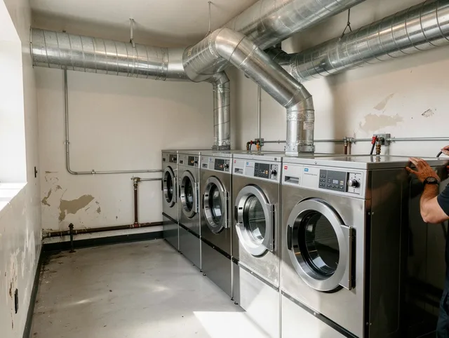 Muscoy Dryer Vent Cleaning team performing large-scale commercial dryer vent cleaning in Muscoy