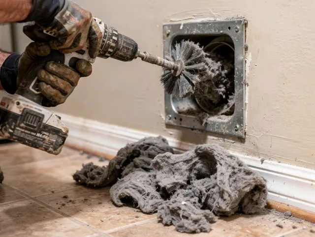 Certified Muscoy Dryer Vent Cleaning technician performing dryer vent cleaning in Muscoy